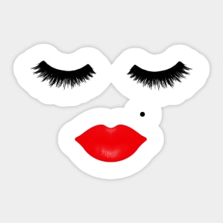 Red Lips and Eyelashes with Beauty Mark Sticker